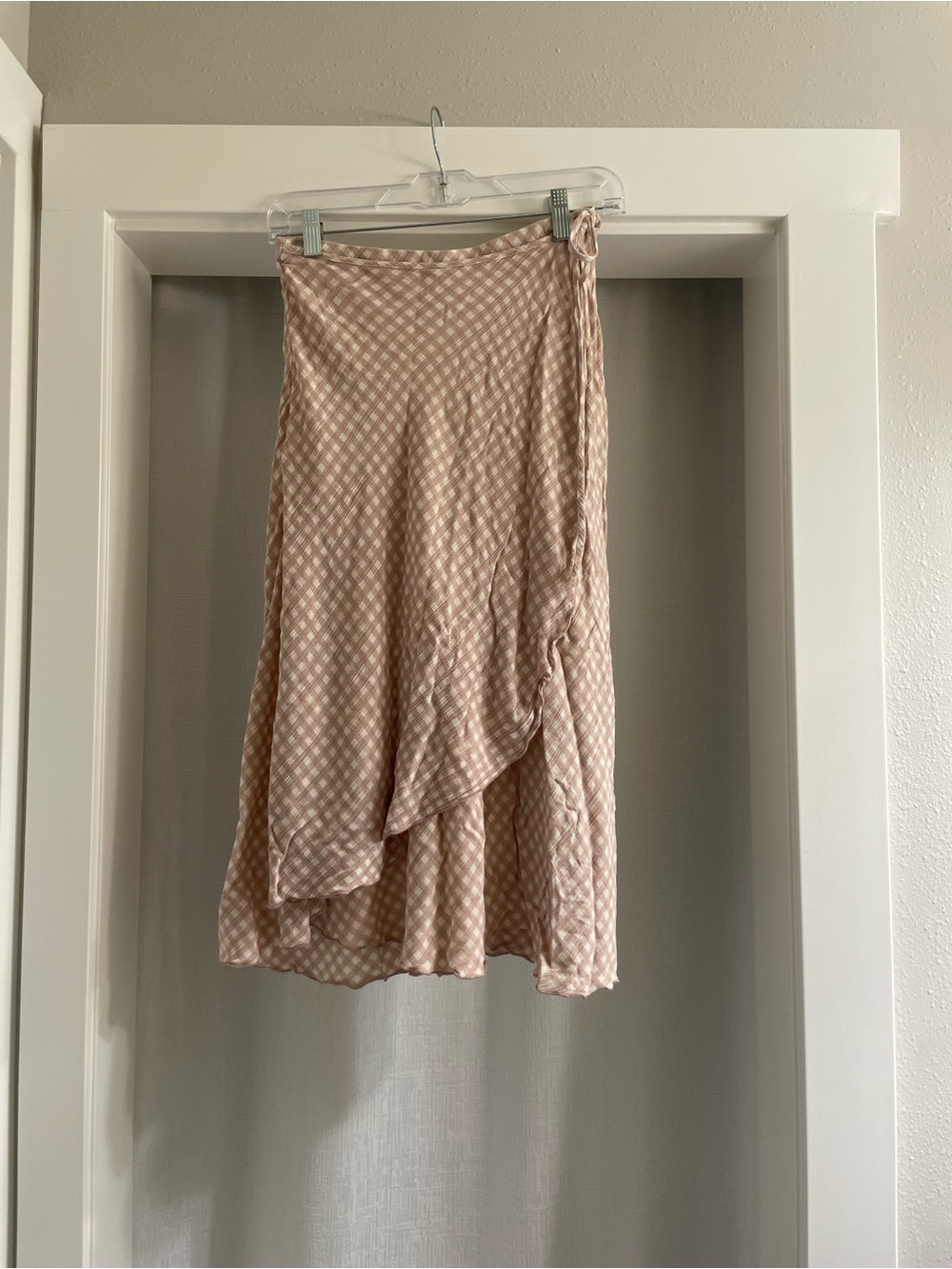 Altar'd State Blush Gingham Asymmetrical Wrap Skirt